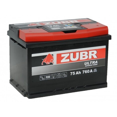 Аккумулятор ЗУБР 75 Ач -760А обр. (278x175x190)