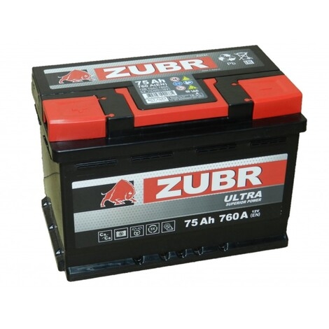 Аккумулятор ЗУБР 75 Ач -760А пр. (278x175x190)