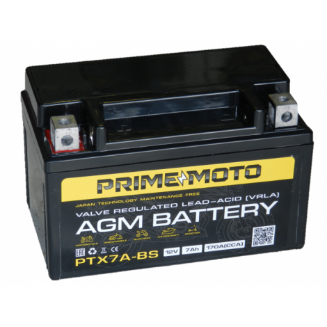 Мото аккумулятор PRIME 12V7А-170A зал AGM PTX7A-BS (152х87х95)