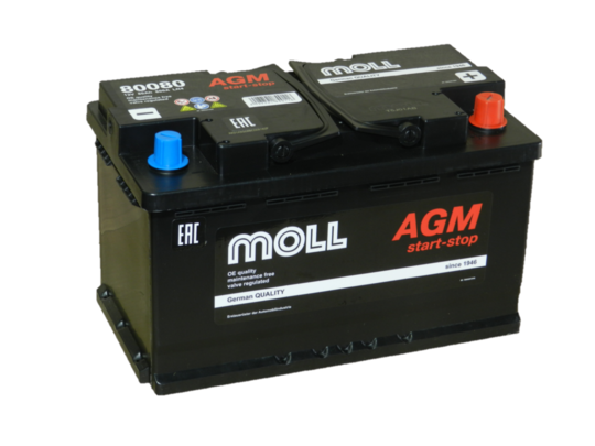 Автомобильный аккумулятор MOLL AGM 80 А/ч Обр/п.