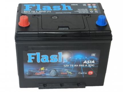 Аккумулятор FLASH Asia 75 Ач -640 А Азия (260х173х225)